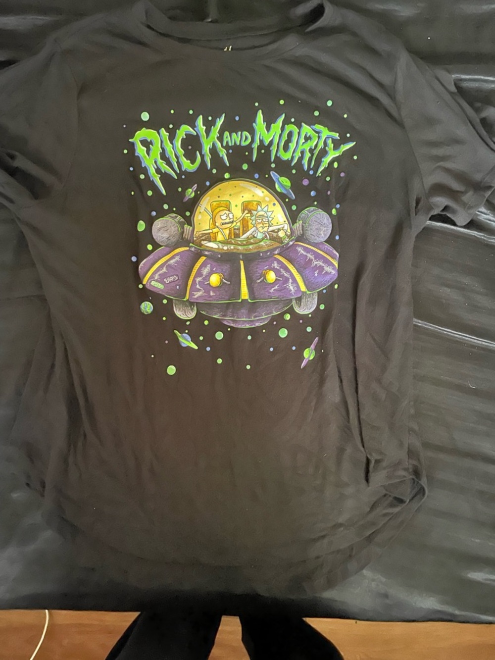 Rick and Morty UFO Graphic Tee - Black with Purple & Neon Green